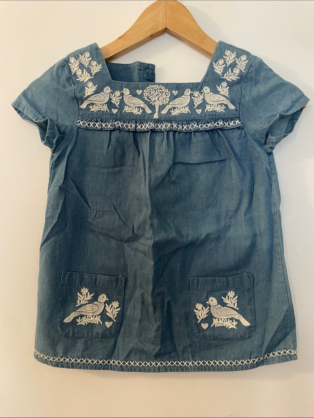 Mini Boden Blue Denim Embroidered Bird Tunic